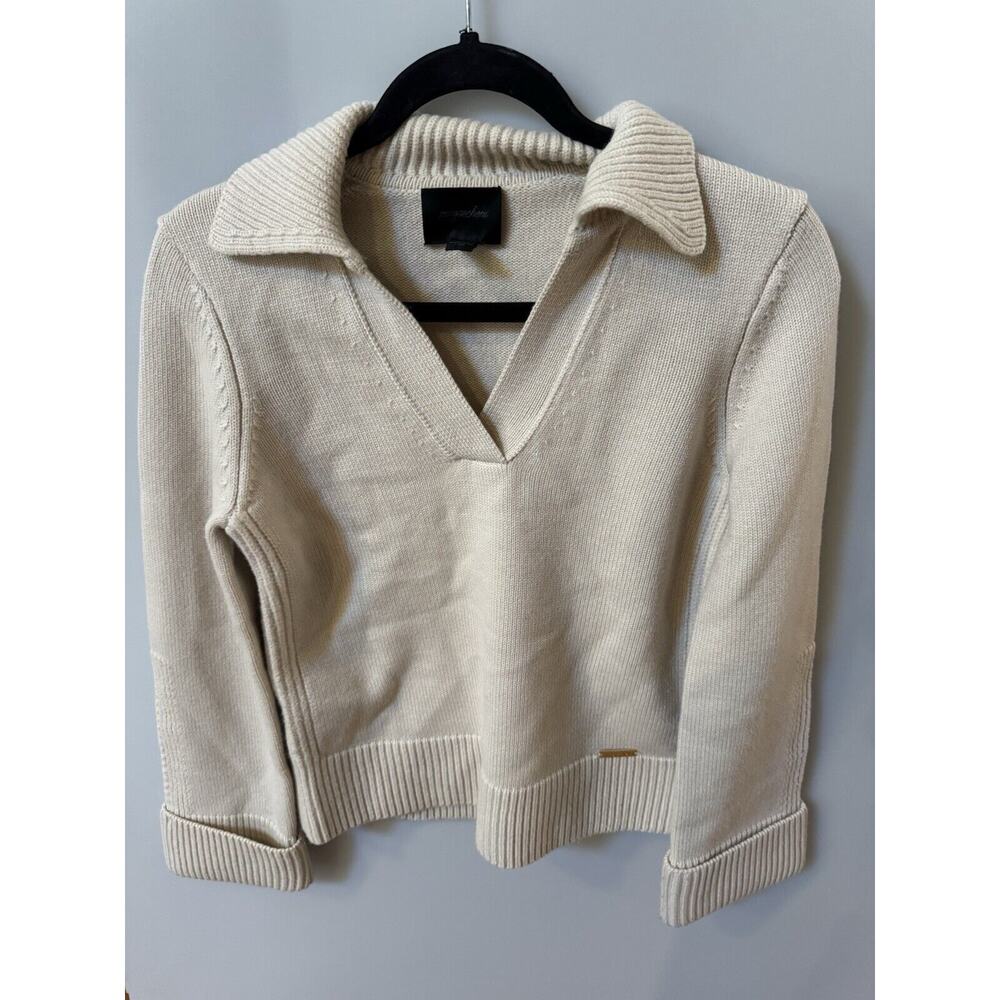 Magaschoni Collared V-Neck Merino Wool Cuffed Sleeve Sweater Womens Size XS - Picture 3 of 6